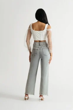 Tobi Wasted Love Satin Corset Sheer Sleeves Top