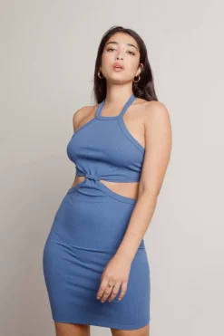 Tobi Wasted Time Ribbed Cutout Mini Dress - Blue