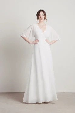 Tobi We Could Be Deep V High Slit Maxi Dress - Ivory