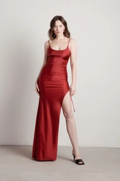 Tobi What A Night Ruched High Slit Maxi Dress - Mauve