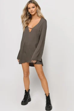 Tobi Whitney Plunging Shift Mini Dress -