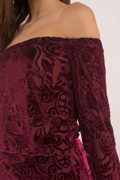 Tobi Winona Sangria Velvet Off The Shoulder Mini Dress -