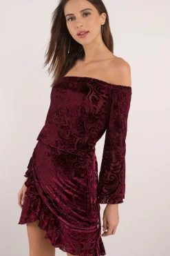 Tobi Winona Sangria Velvet Off The Shoulder Mini Dress -