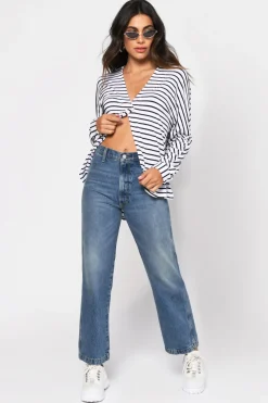 Tobi Working Gal Center Slit Blouse - White And Black