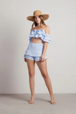 Tobi Yacht Party Ruffle Crop Top And Short Set -