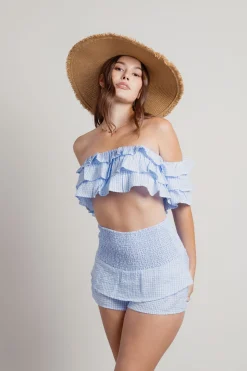 Tobi Yacht Party Ruffle Crop Top And Short Set -