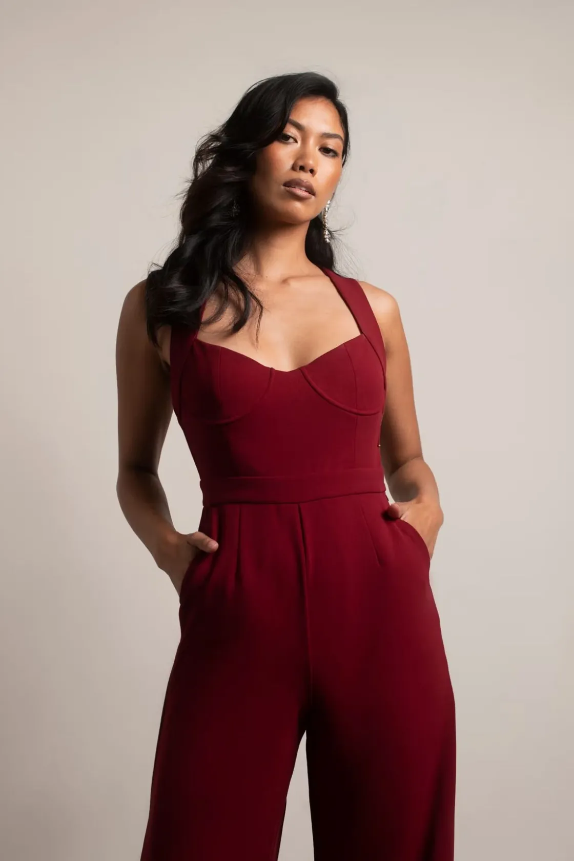 Tobi Yessenia Cross Back Jumpsuit - Wine