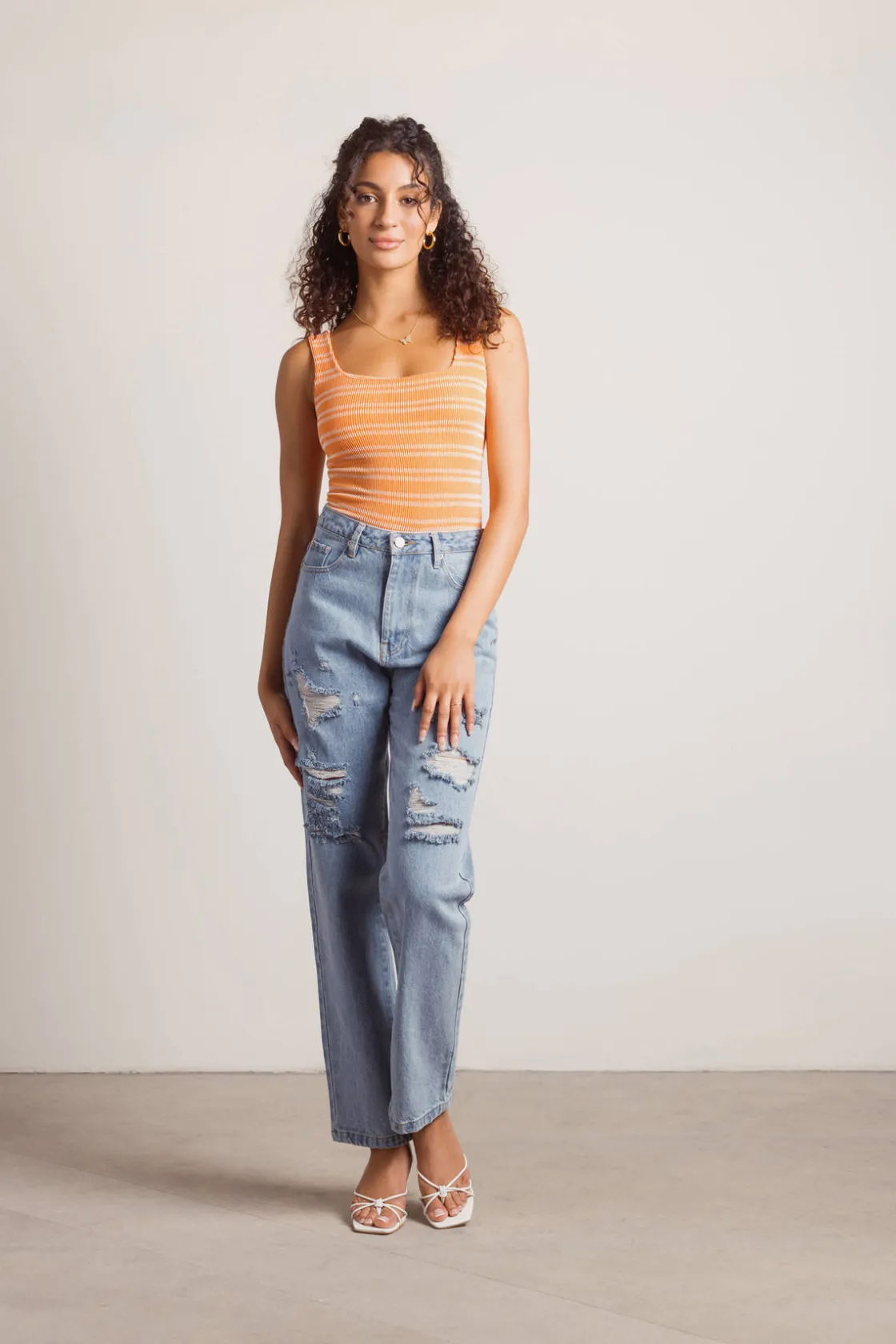 Tobi You Think So Stripe Bodysuit - Orange
