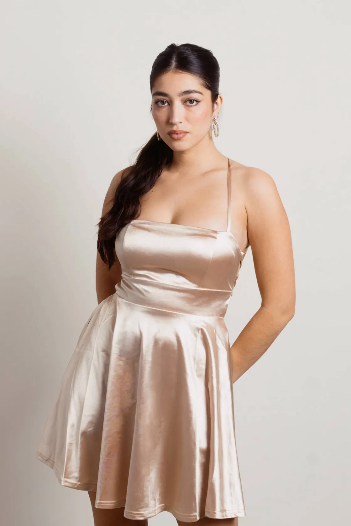 Tobi Your Fave Satin Lace Up Skater Mini Dress