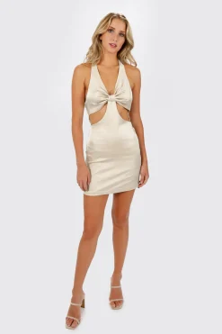Tobi Zuki Satin Cutout Mini Dress - Ecru